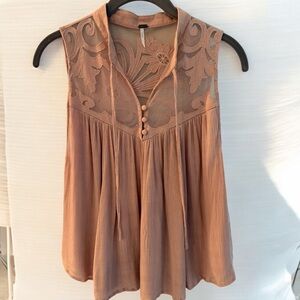 Free People Sleeveless Brown Blouse with Sheer Lace